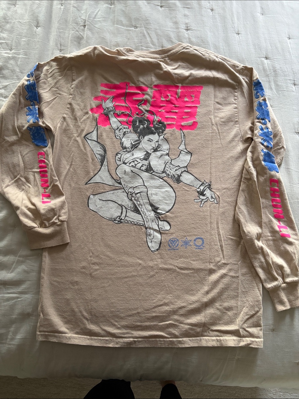 Nicki Minaj Beige Long-Sleeve Graphic Tee with Pink & Blue Prints